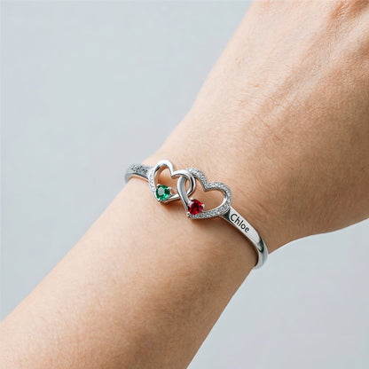 Personalized Grandmother And Granddaughter Double Heart Birthstone&Name Bracelet