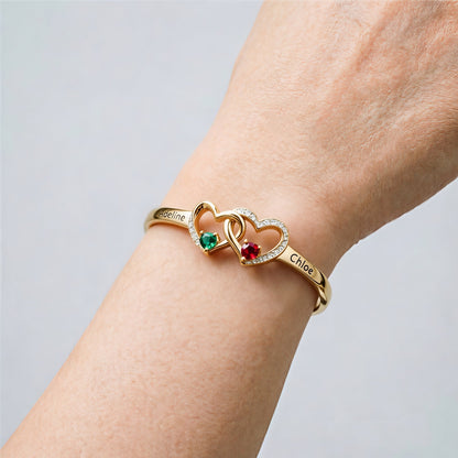 Personalized Grandmother And Granddaughter Double Heart Birthstone&Name Bracelet