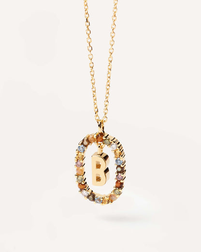 18K Real Gold, Initial Necklace, Letter Pendant