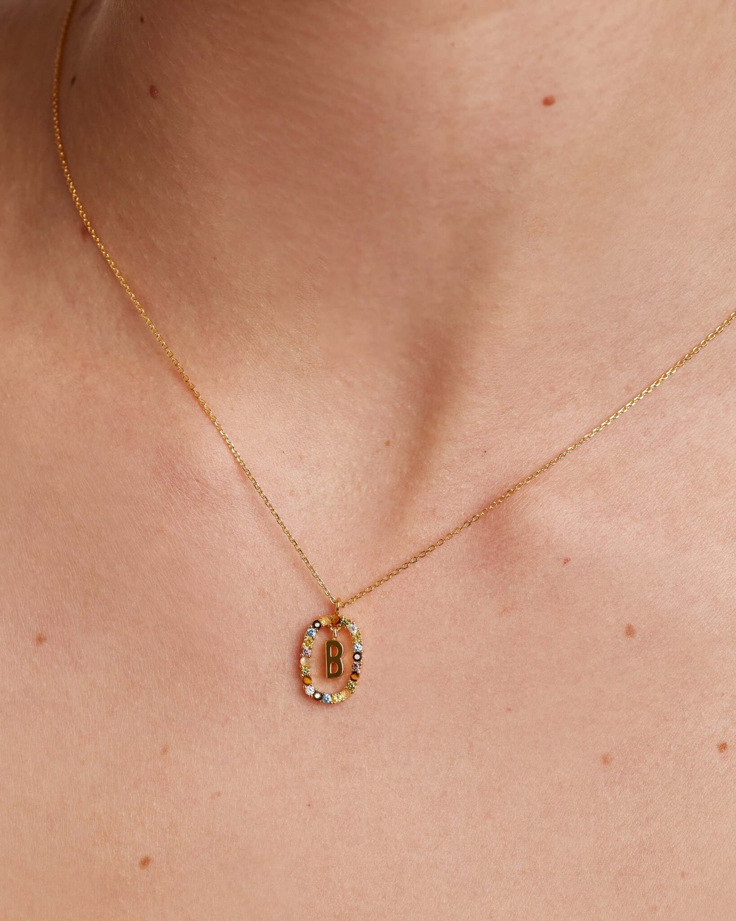 18K Real Gold, Initial Necklace, Letter Pendant