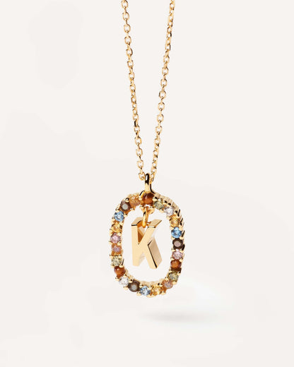 18K Real Gold, Initial Necklace, Letter Pendant