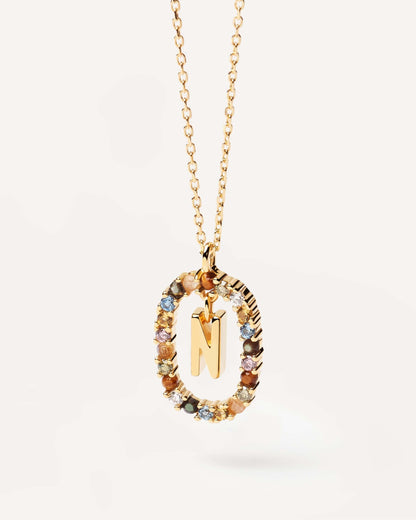 18K Real Gold, Initial Necklace, Letter Pendant