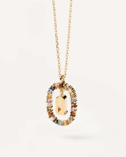 18K Real Gold, Initial Necklace, Letter Pendant