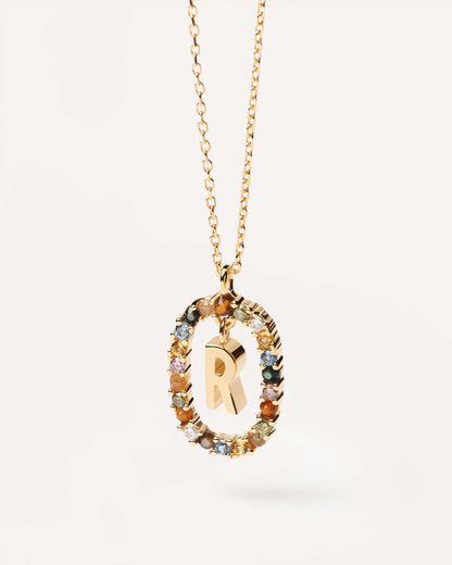 18K Real Gold, Initial Necklace, Letter Pendant
