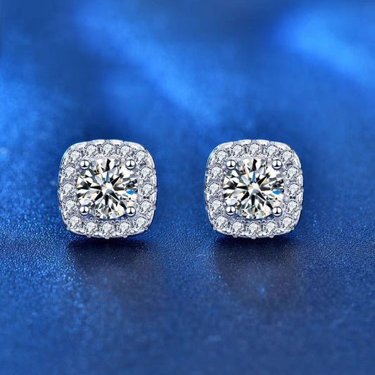 925 Sterling Silver Flawless Cushion Cut Diamond Halo Earrings