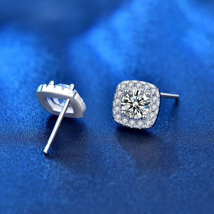 925 Sterling Silver Flawless Cushion Cut Diamond Halo Earrings