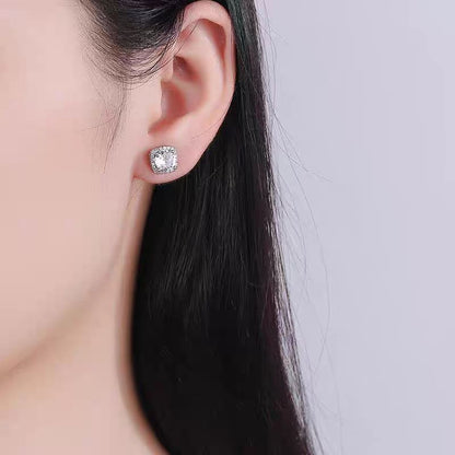925 Sterling Silver Flawless Cushion Cut Diamond Halo Earrings