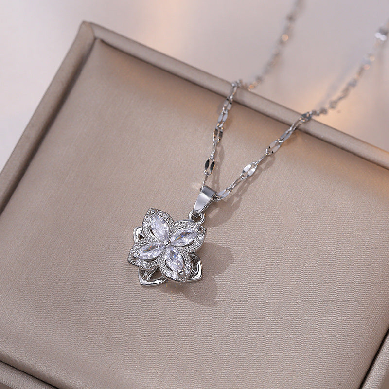 🎄CHRISTMAS HOT SALE❄-Zircon Spinning Clover Necklace