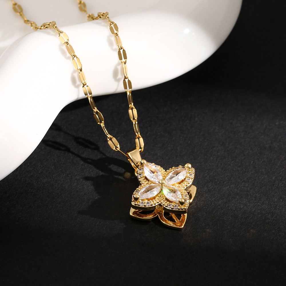 🎄CHRISTMAS HOT SALE❄-Zircon Spinning Clover Necklace