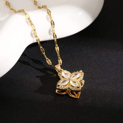 🎄CHRISTMAS HOT SALE❄-Zircon Spinning Clover Necklace