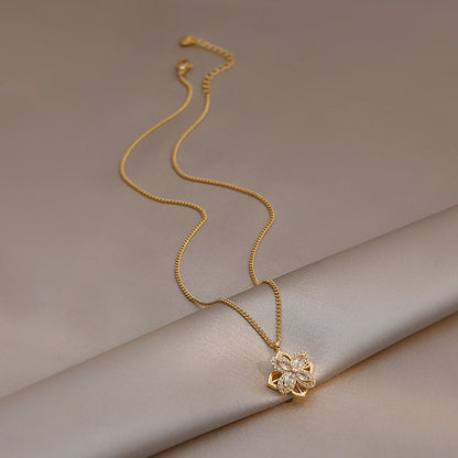 🎄CHRISTMAS HOT SALE❄-Zircon Spinning Clover Necklace