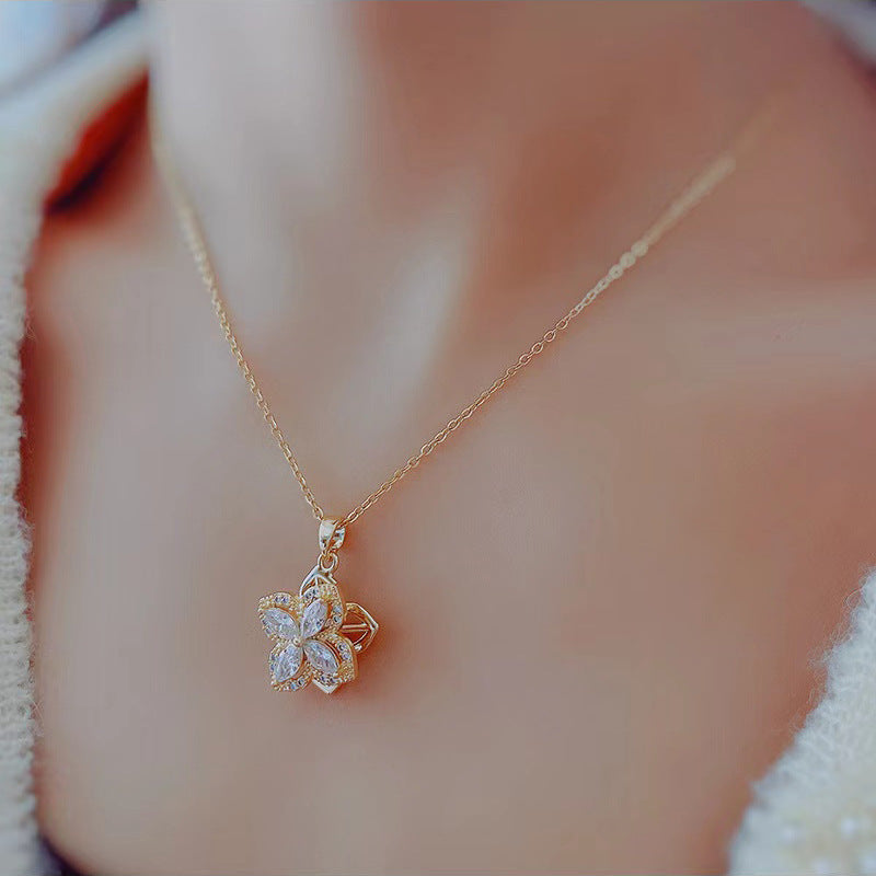 🎄CHRISTMAS HOT SALE❄-Zircon Spinning Clover Necklace